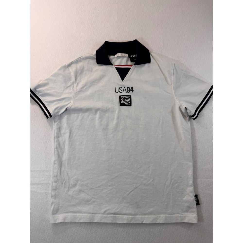 Zara FIFA Classics USA 94 World Cup Soccer Polo Shirt White Mens Small Retro